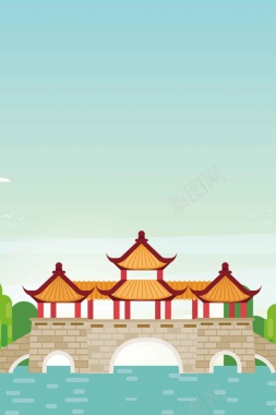 扁平化复古中国风古建筑背景背景