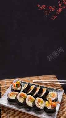 黑色简约日式料理PSD分层H5背景素材背景