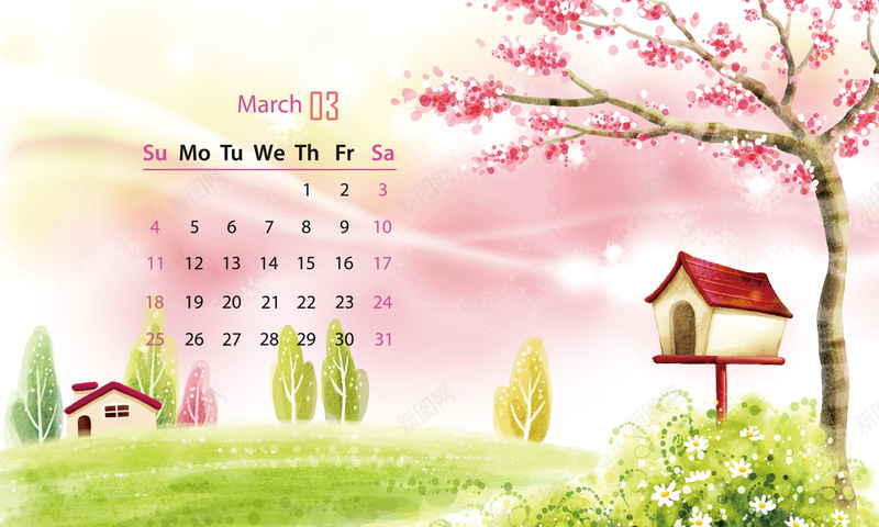 2018年绿色梦环手绘风景遇见春天台历3月份psd设计背景_88icon https://88icon.com 2018 清新风格 狗年台历 手绘 狗年 年历 日历 手绘风景 遇见春天 三月份