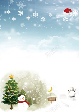 蓝天冰雪圣诞雪人背景素材背景