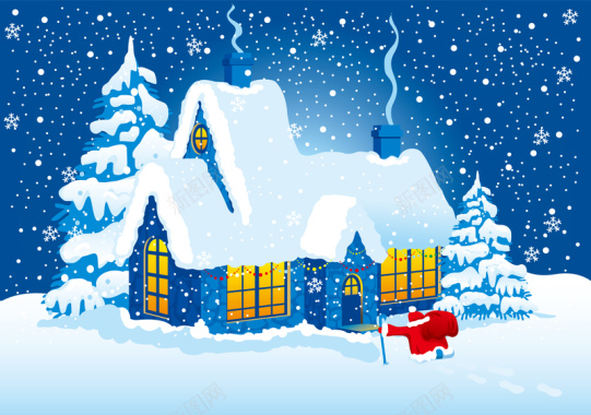 冬季卡通房子背景素材背景