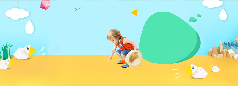 国外小孩卡通玩乐节拼接蓝色bannerpsd设计背景_88icon https://88icon.com 国外小孩 蓝天白云 卡通石头 彩片 母婴 可爱 卡通 童趣 文艺 小清新 素材 广告 设计 背景