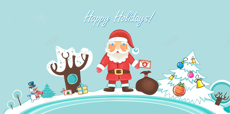 圣诞老人派礼浅蓝色H5背景jpg设计背景_88icon https://88icon.com 圣诞老人 浅蓝色 卡通 派礼 简约 H5 童趣 手绘