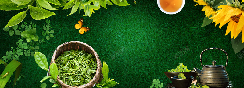春茶节文艺大气渐变绿地绿色bannerpsd设计背景_88icon https://88icon.com 茶叶 绿芽 春茶 早茶 新茶上市 春茶上市 文艺 小清新 春天 素材 广告 设计 背景 茶水
