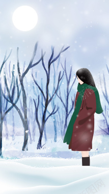 立冬节气雪景冬季天卡通画背景