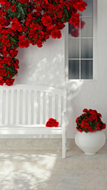 红色玫瑰白色椅子H5背景素材背景