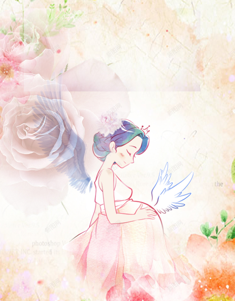 手绘孕妇天使温馨花朵背景psd设计背景_88icon https://88icon.com 粉色手绘花朵 天使 孕妇 手绘 美女 翅膀 花 温馨 温暖 孕妇背景 花朵背景