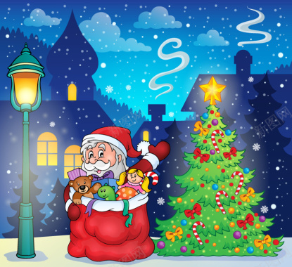 卡通派发礼物的圣诞老人背景素材背景