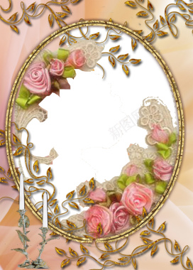 欧式粉红花朵装点的椭圆镜框图片背景