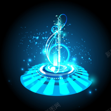 音乐符号蓝色梦幻光斑背景素材背景