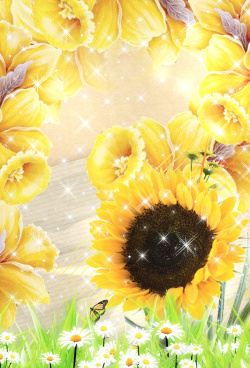 画展海报文艺手绘向日葵温暖背景素材高清图片