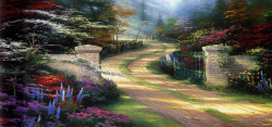 欧式浪漫湖景房唯美欧式油画背景高清图片