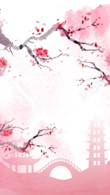 红色桃花节杭州风景PS源文件H5背景素材背景