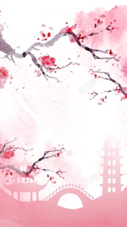 桃花节活动红色桃花节杭州风景PS源文件H5背景素材高清图片
