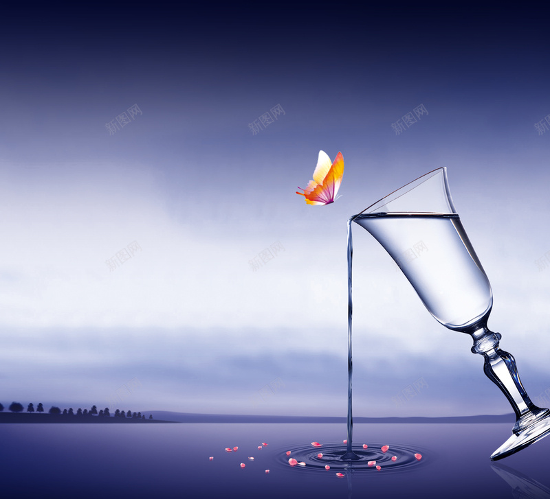 蓝紫色背景房地产海报设计素材psd设计背景_88icon https://88icon.com 蓝色背景 建筑物 英文 酒杯 酒瓶 渐变色背景 蝴蝶 伏特加酒瓶 psd