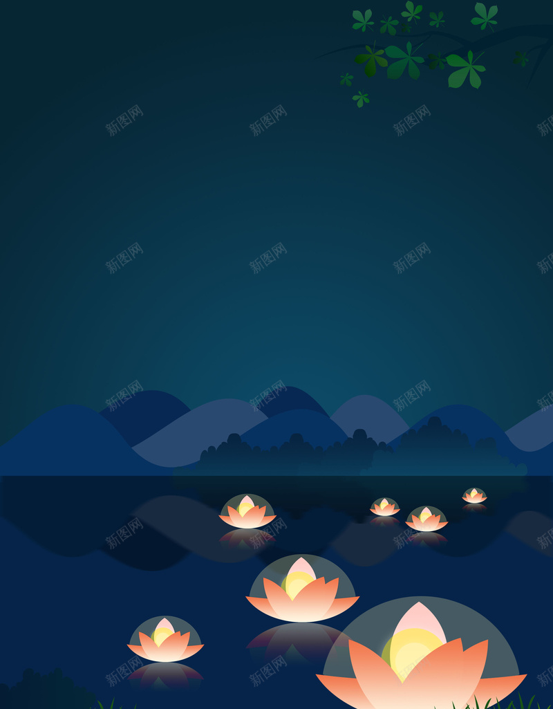 唯美湖边夜晚夜空psd设计背景_88icon https://88icon.com 唯美 夜晚 夜空 河灯 湖边 湖水 山脉 平面设计 分层文件 PSD源文件 150PPI