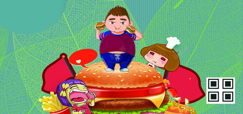 美食餐饮加盟卡通宣传海报psd设计背景_88icon https://88icon.com 卡通美食海报 汉堡 薯条 小胖子 人物插画 卡通插画 美食招商海报 帮你做最强生意 热狗