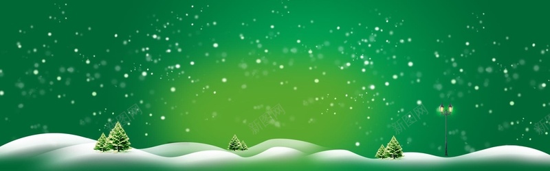 浪漫梦幻背景绿色圣诞雪景背景