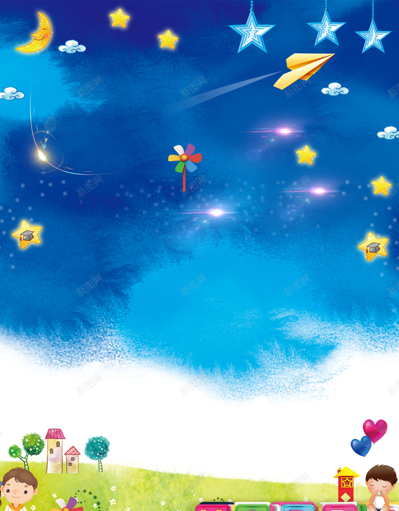 蓝色天空卡通儿童节背景psd设计背景_88icon https://88icon.com 儿童 卡通 天空 星星 蓝色 童趣 手绘