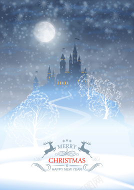 圣诞节城堡麋鹿深蓝色矢量背景图背景