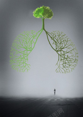 绿色树枝肺部形状雾霾海报背景素材背景