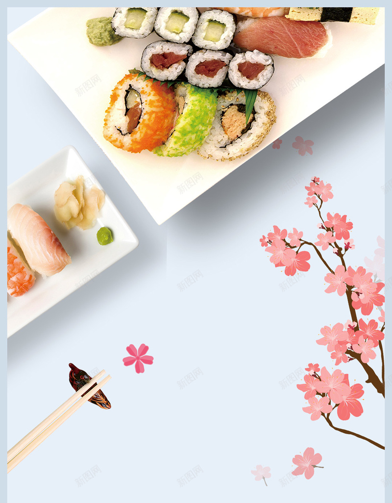 蓝色小清新日料PSD分层H5背景素材psd设计背景_88icon https://88icon.com 蓝色 小清新 日式料理 背景素材 手绘樱花 PSD分层 H5 富士山 樱花 寿司 日本美食