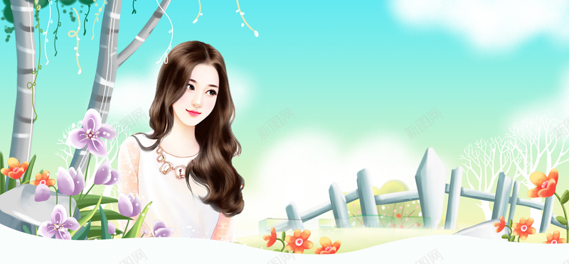 春天景色栅栏文艺渐变蓝bannerpsd设计背景_88icon https://88icon.com 开春 文艺 春天 春季 绿色 小清新 简约 素材 广告 设计 背景 活力 踏春 树木 栅栏 花朵 树