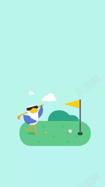 高尔夫简约清新蓝色H5背景素材背景
