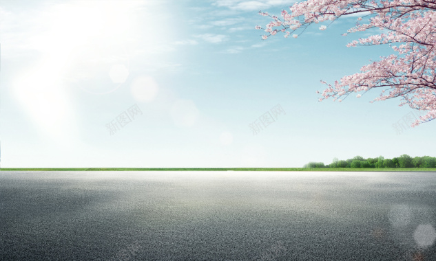 汽车宣传桃花风景背景素材背景