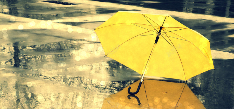 唯美雨天黄色雨伞背景背景
