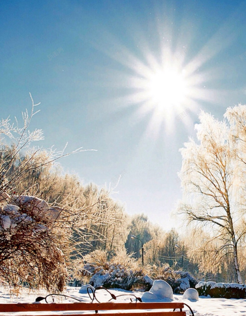雪中长椅背景jpg设计背景_88icon https://88icon.com 阳光 彩色 唯美 雪地 摄影 风景