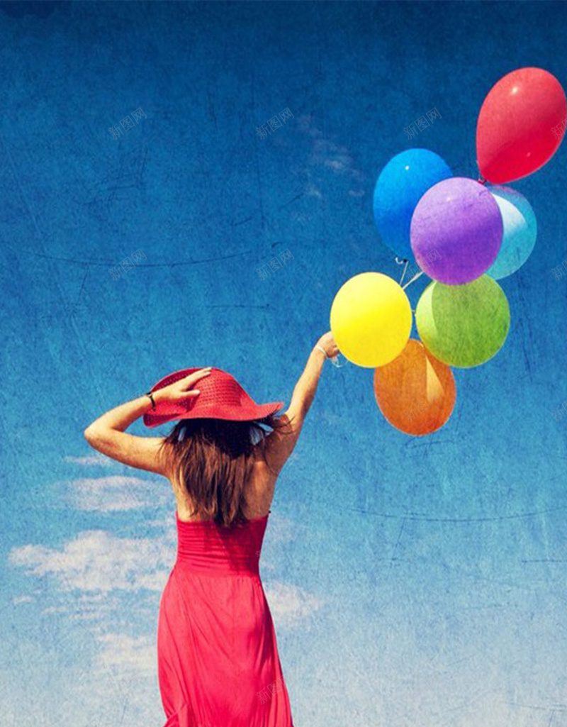 牵着气球的女性背景H5素材背景jpg设计背景_88icon https://88icon.com 红色裙子 女性 怀旧 气球 背景 H5素材
