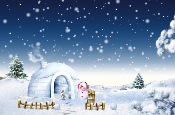 卡通冬日里的雪人广告背景背景