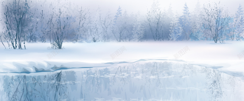 手绘冬季美景jpg设计背景_88icon https://88icon.com 雪树 手绘树木 海报banner 卡通 童趣 手绘