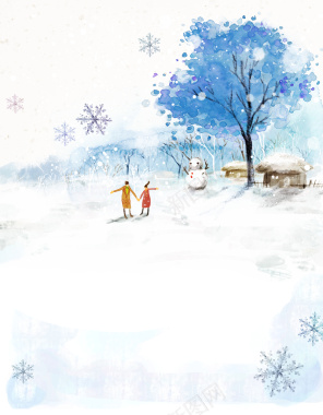 冬季雪人手绘海报背景背景