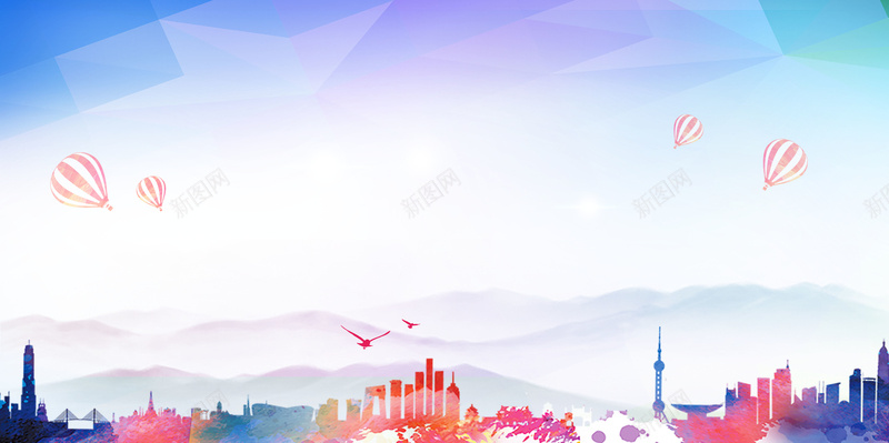 彩色城市商业背景jpg设计背景_88icon https://88icon.com 氢气球 商业 城市 建筑 鸟 科技 科幻 商务