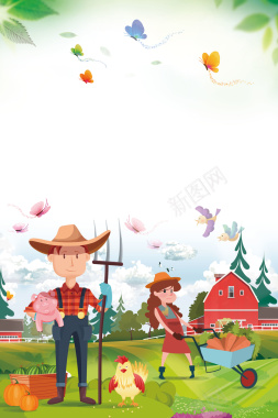卡通插画生态农场绿色食品海报背景