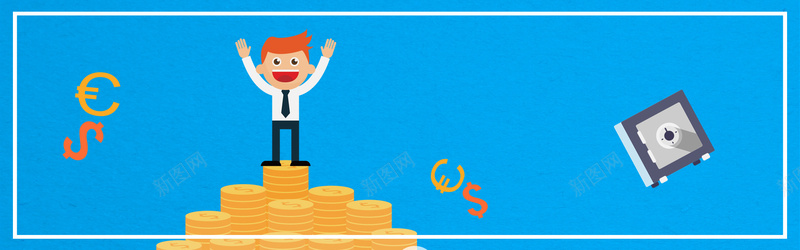 扁平卡通理财商务bannerpsd设计背景_88icon https://88icon.com 理财背景图片 人民币素材 放大镜素材 蓝色背景 金钱素材 扁平卡通背景图片 金融背景图片 纹理背景