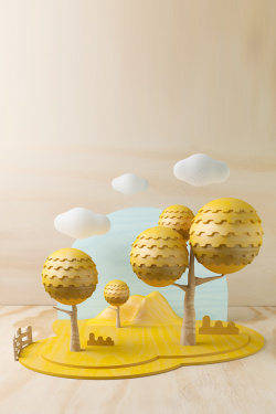 小模型森林简约时尚卡通立体森林模型广告高清图片