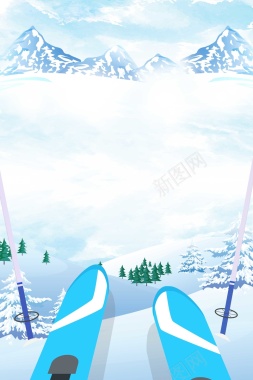 滑雪白色卡通手绘下雪背景背景