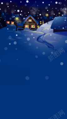 圣诞节夜景屋里的灯光H5背景素材背景