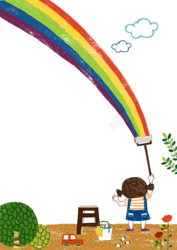 儿童艺术画童艺术画粉刷彩虹墙卡通海报背景素材高清图片