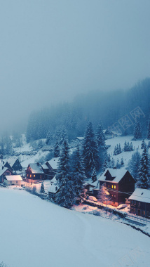 雪天山下温馨的人家H5背景素材背景
