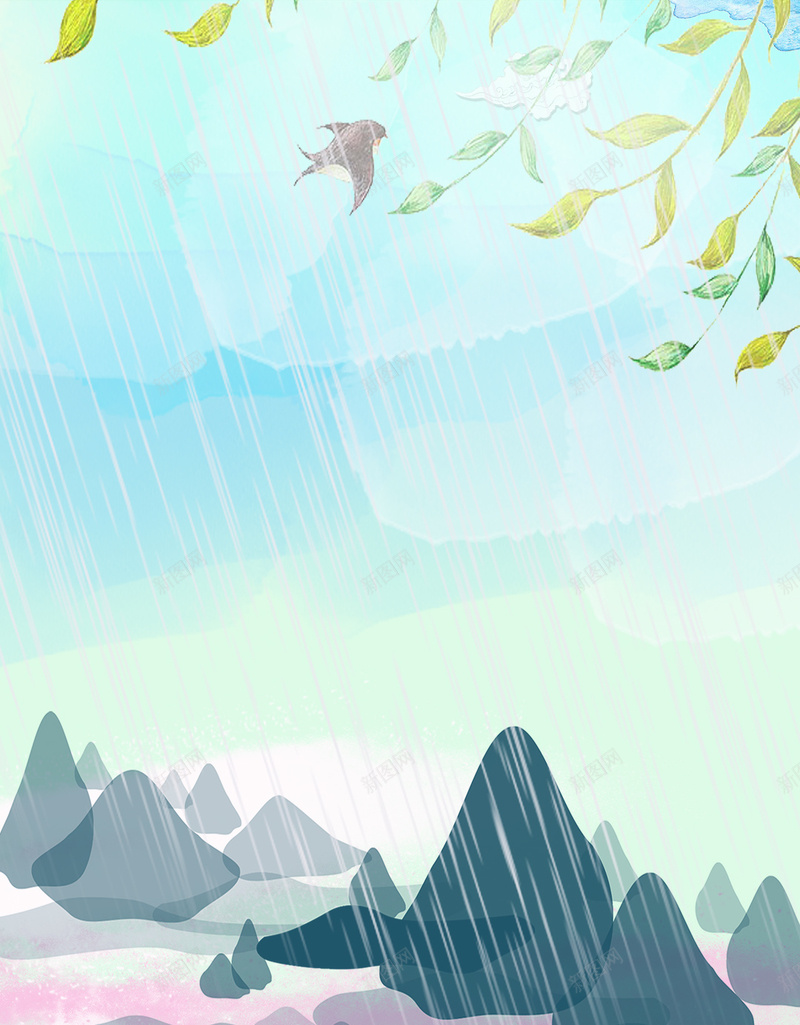 惊蛰下雨清新干净背景设计图psd设计背景_88icon https://88icon.com 24节气 惊蛰 手绘 海报 背景 插画 下雨 春天 绿色 传统节气 矢量