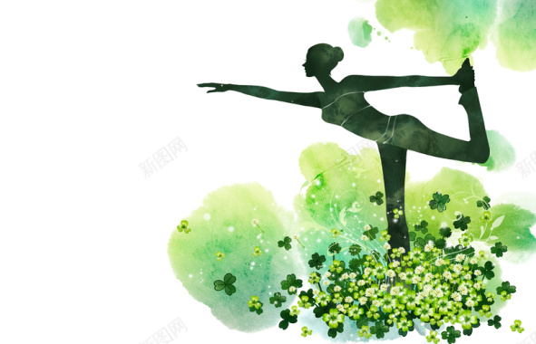 绿色清新瑜伽海报背景背景