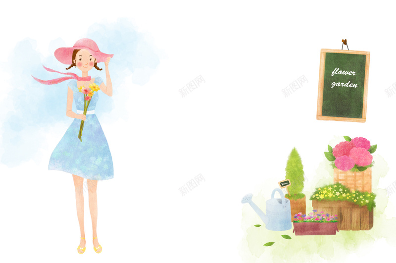 穿连衣裙戴帽子美女手拿鲜花的卡通图片psd设计背景_88icon https://88icon.com 鲜花卡通 连衣裙 卡通 帽子 美女 卡通美女 连衣裙美女 美女卡通 鲜花 手拿鲜花 开心