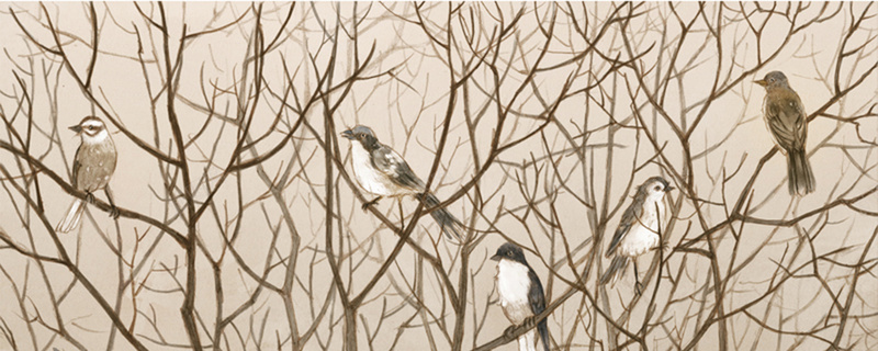 冬天的树林jpg设计背景_88icon https://88icon.com 海报banner 卡通 小鸟 手绘 枯树 童趣