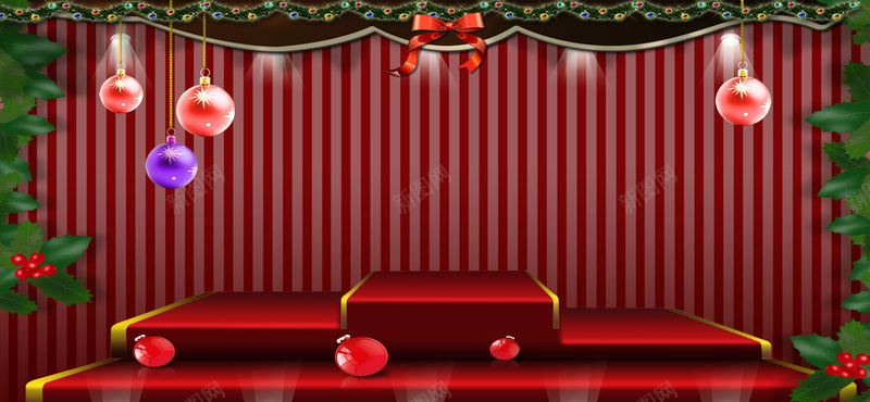 圣诞节简约红色舞台淘宝背景背景