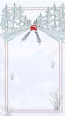 冬天手绘卡通雪天雪人雪景背景
