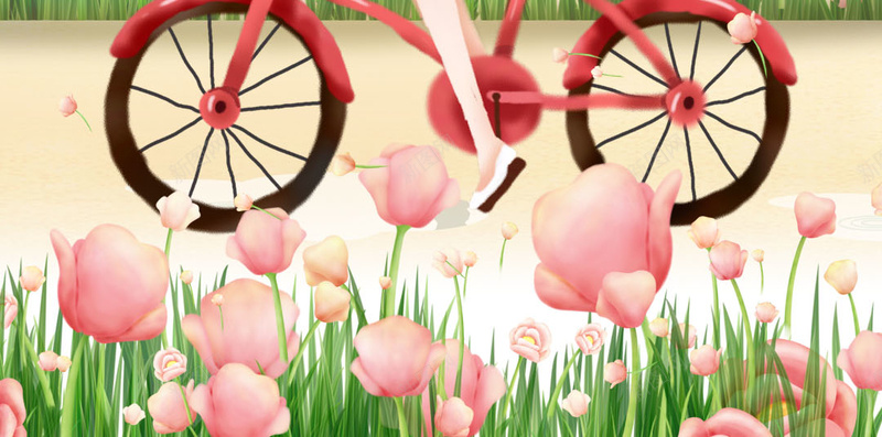 骑脚踏车的女孩H5素材背景psd设计背景_88icon https://88icon.com 自行车 女孩 清新 简约 风景 脚踏车 鲜花 道路天空 唯美